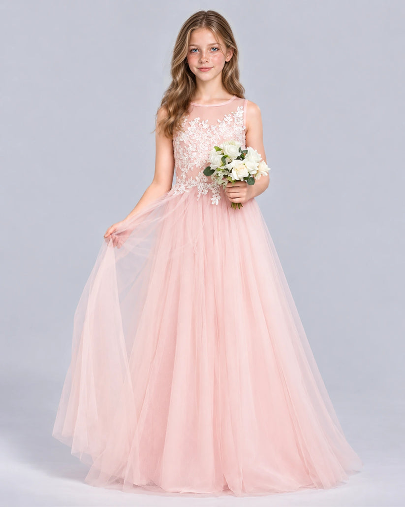 Blush Pink A-line Girls Formal Dress Pose [Shared]