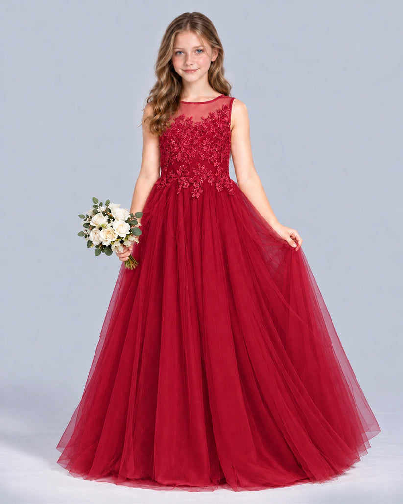 Burgundy A-line Girls Formal Dress Front