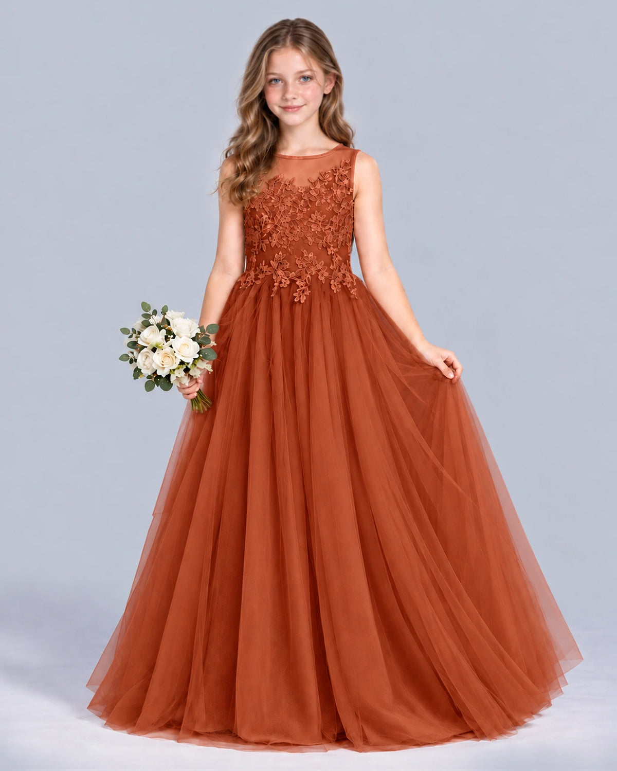 Burnt Orange A-line Girls Formal Dress Front