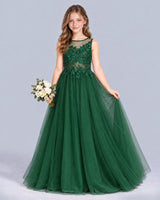 Dark Green A-line Girls Formal Dress Front