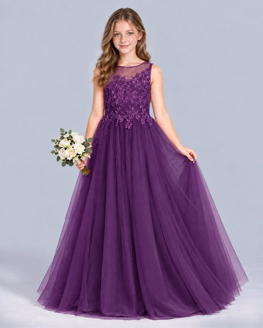 Grape A-line Girls Formal Dress Front