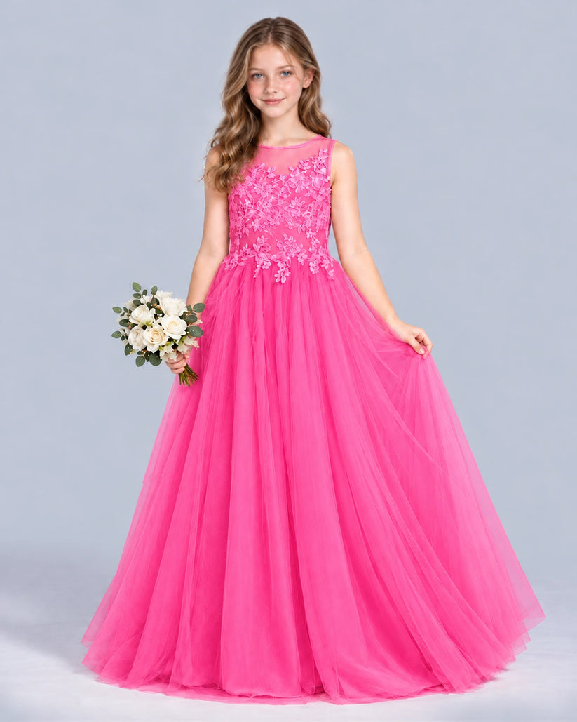 Hot Pink A-line Girls Formal Dress Front