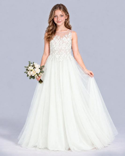 Ivory A-line Girls Formal Dress Front