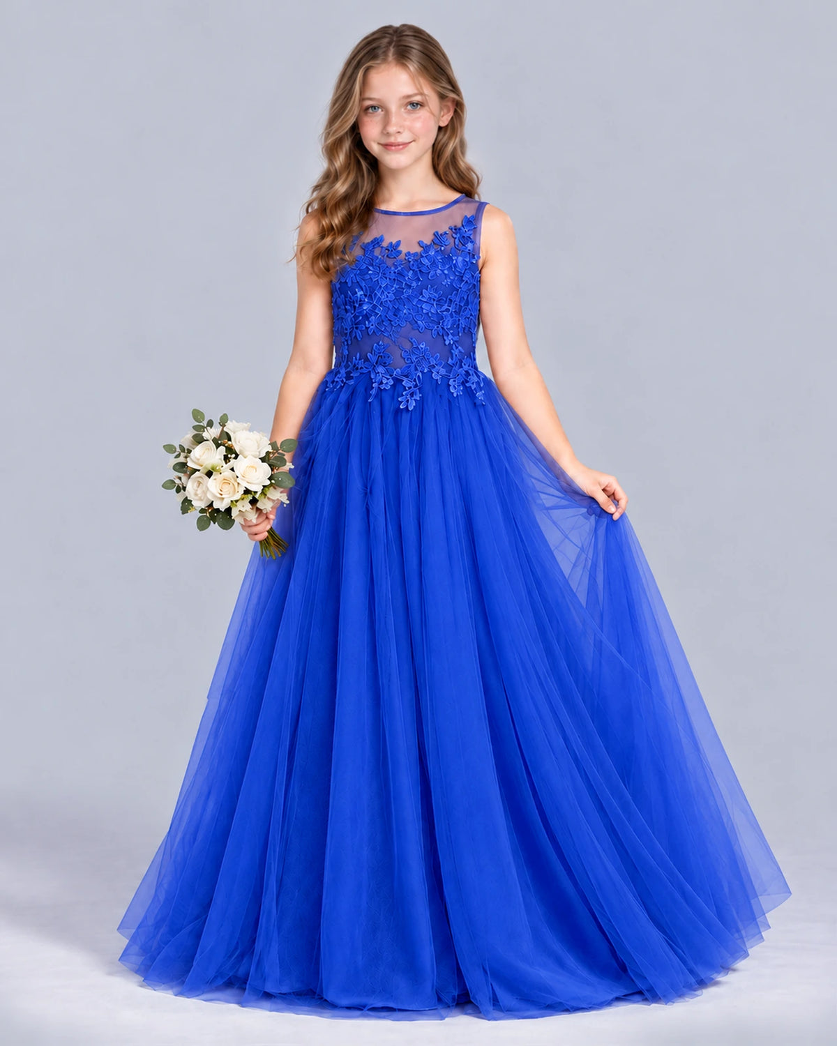 Royal Blue A-line Girls Formal Dress Front