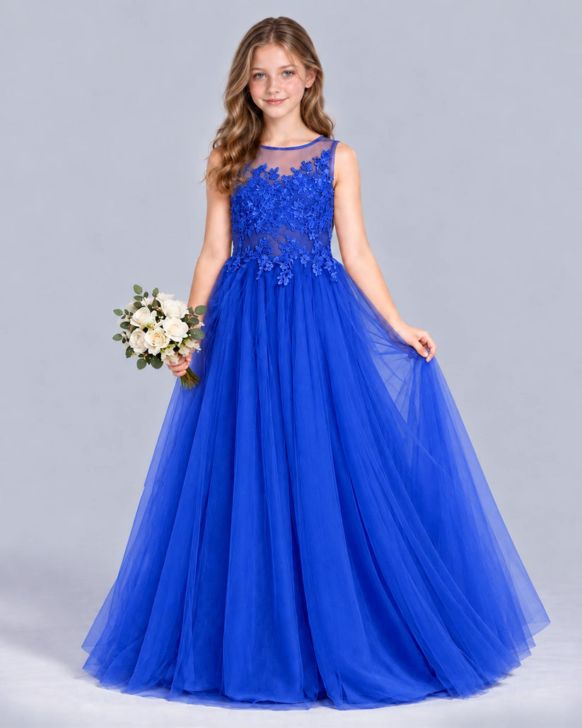 Royal Blue A-line Girls Formal Dress Front