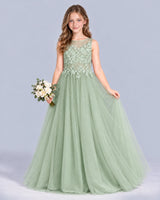 Sage Green A-line Girls Formal Dress Front