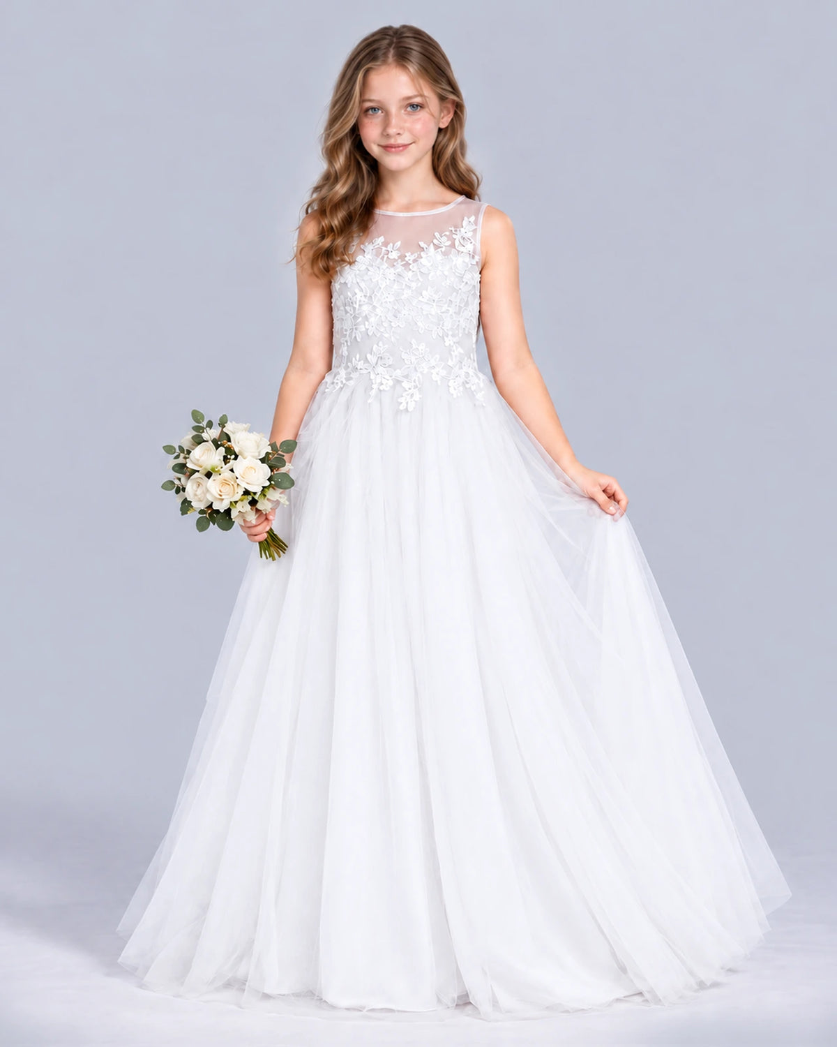 White A-line Girls Formal Dress Front