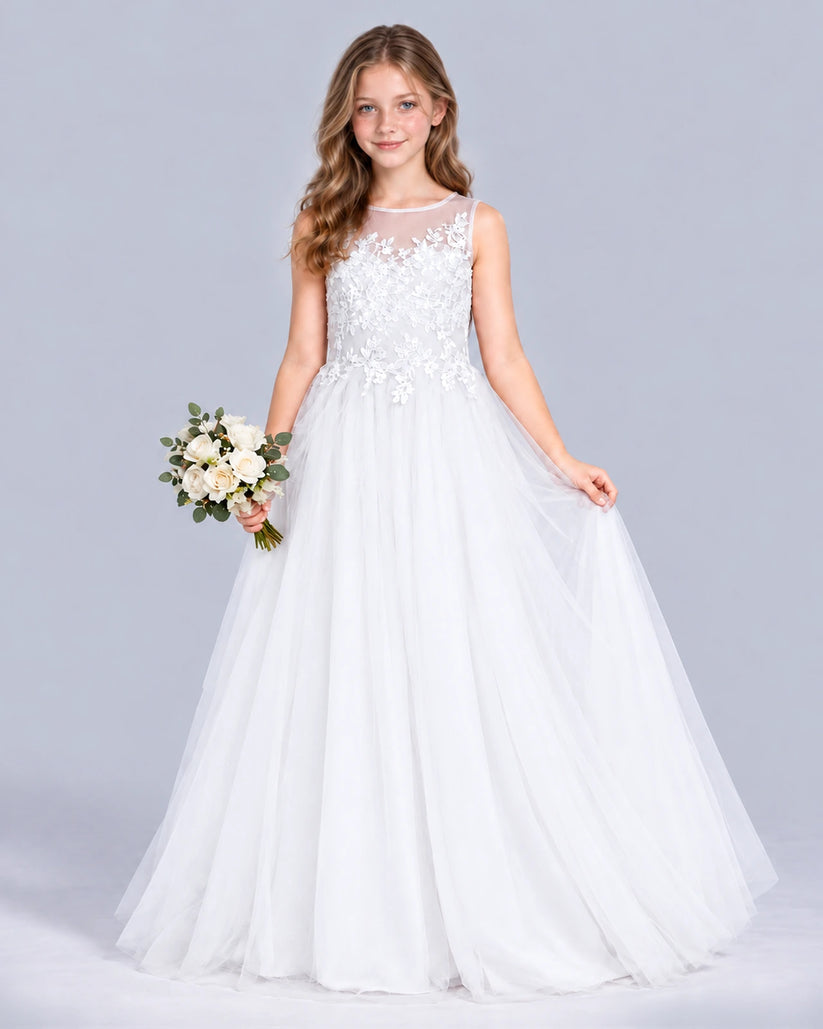 White A-line Girls Formal Dress Front