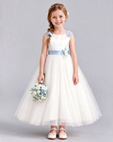 Dusty Blue Ball Gown Flower Girl Dress Front