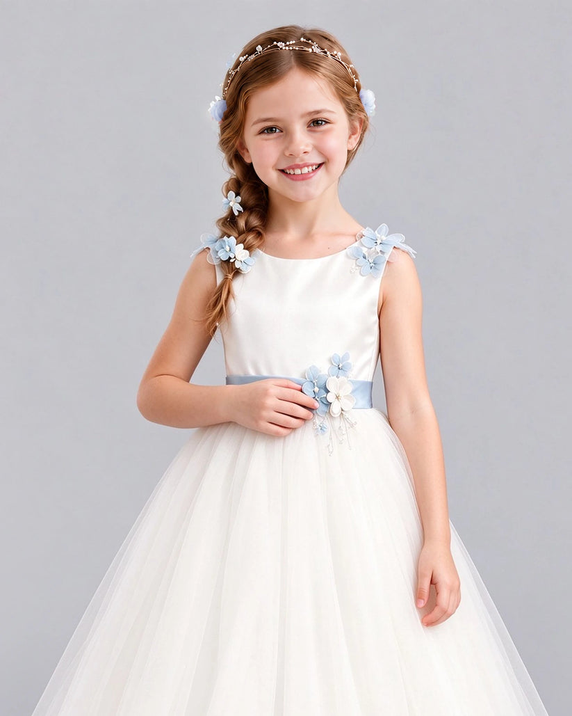 Dusty Blue Ball Gown Flower Girl Dress Pose [Shared]