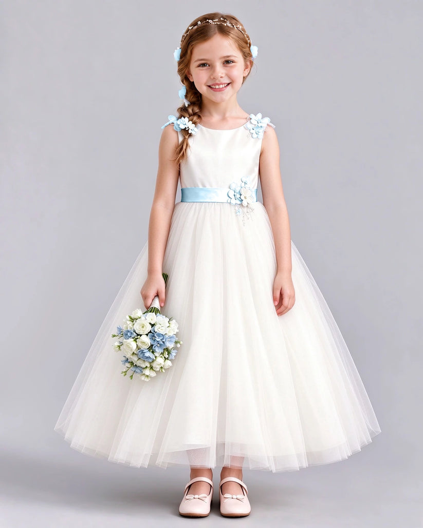 Baby Blue Ball Gown Flower Girl Dress Front