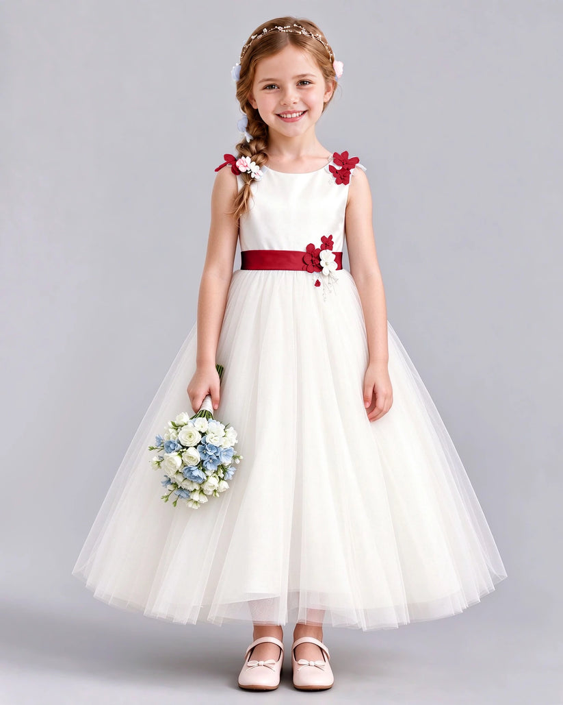 Burgundy Ball Gown Flower Girl Dress Front