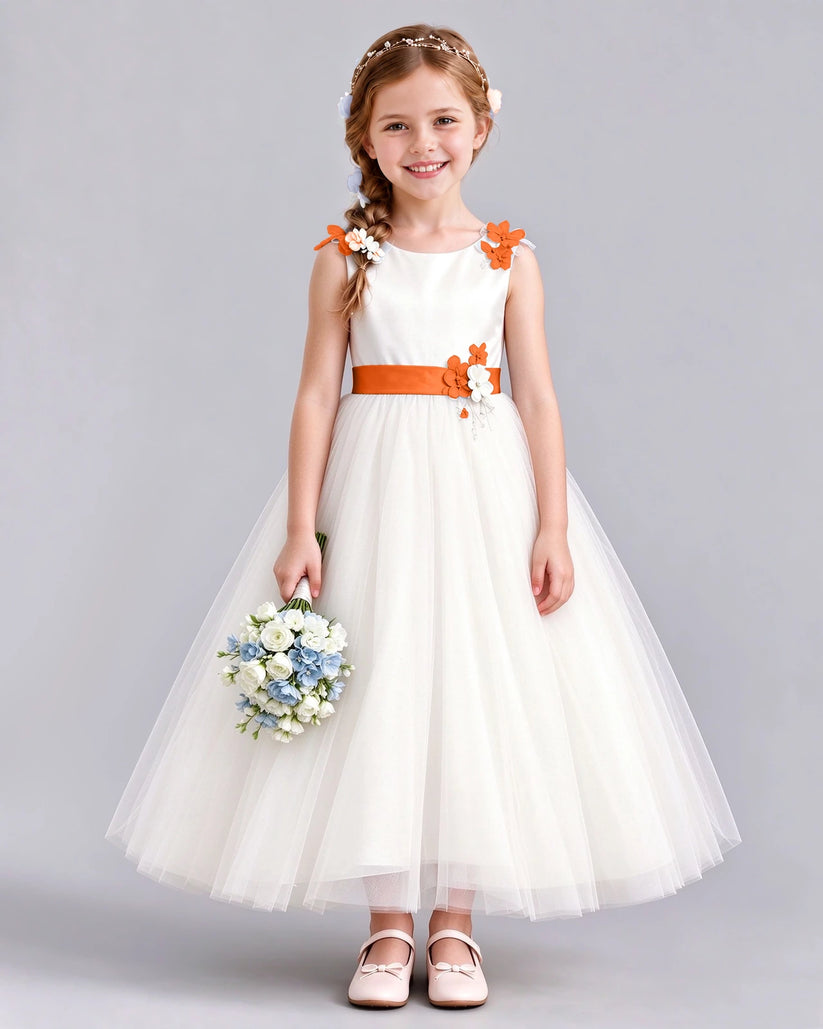 Burnt Orange Ball Gown Flower Girl Dress Front