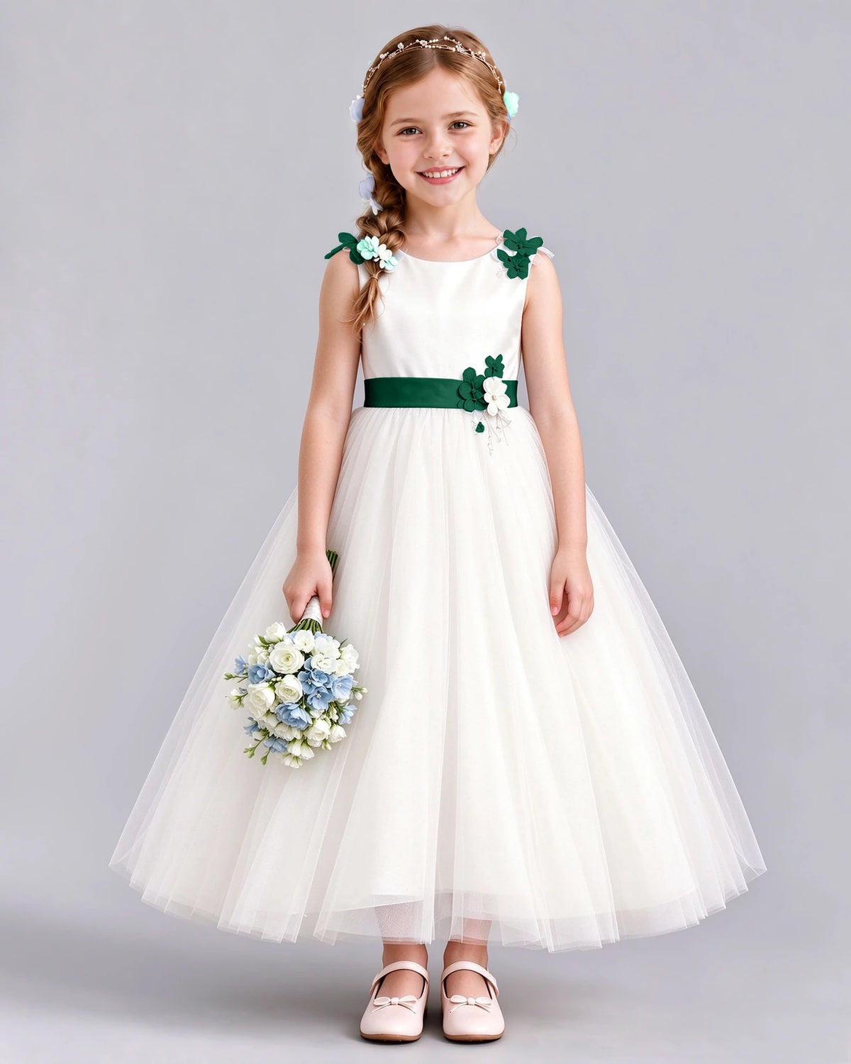 Dark Green Ball Gown Flower Girl Dress Front