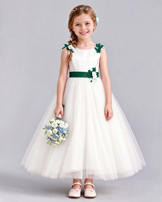 Dark Green Ball Gown Flower Girl Dress Front