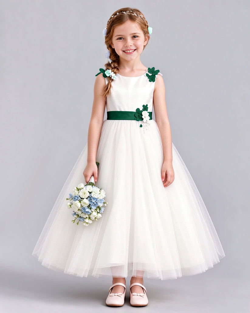 Dark Green Ball Gown Flower Girl Dress Front