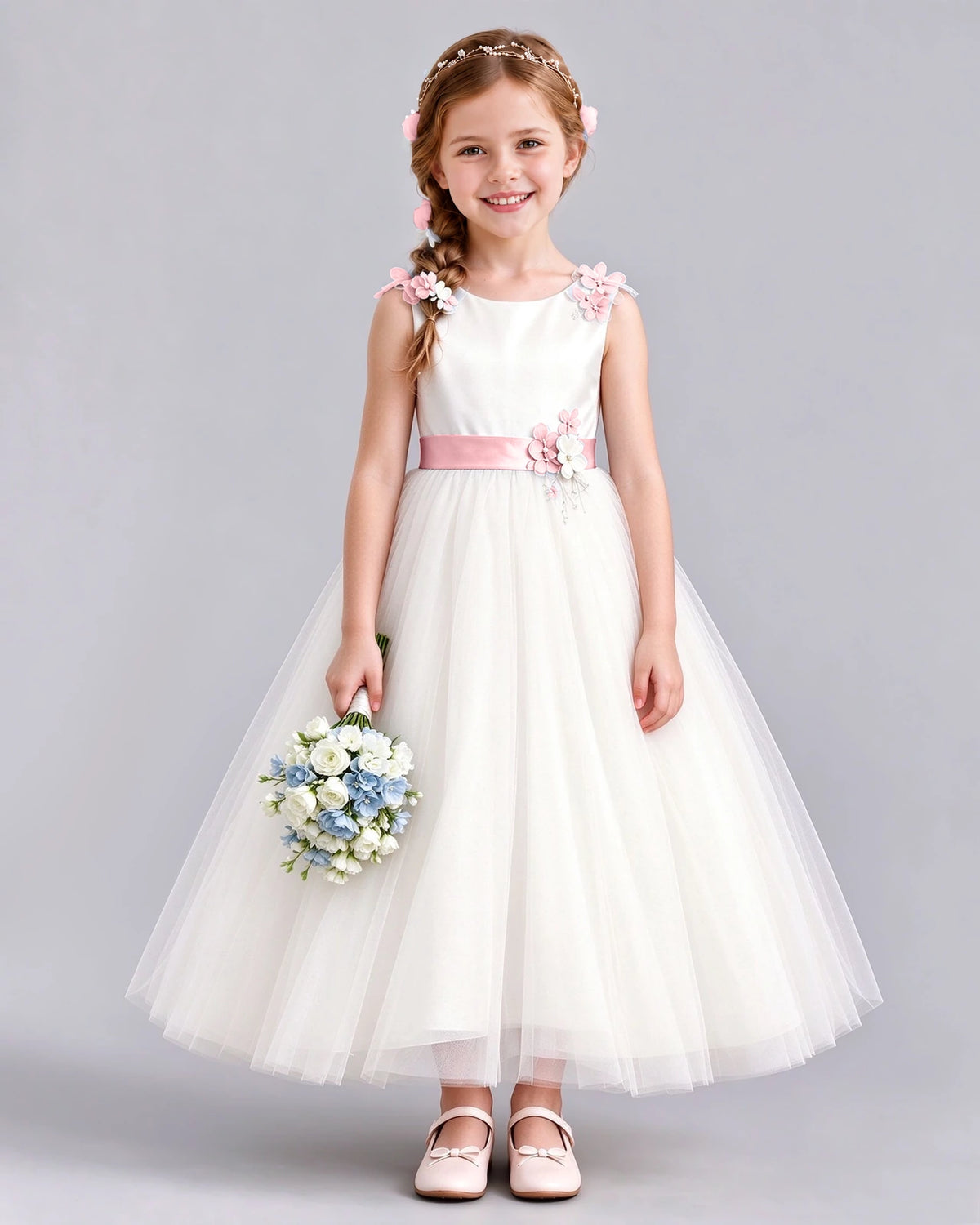 Dusty Rose Ball Gown Flower Girl Dress Front