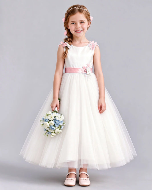 Dusty Rose Ball Gown Flower Girl Dress Front