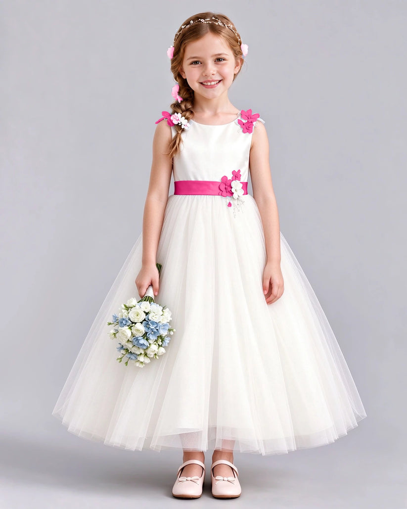 Hot Pink Ball Gown Flower Girl Dress Front