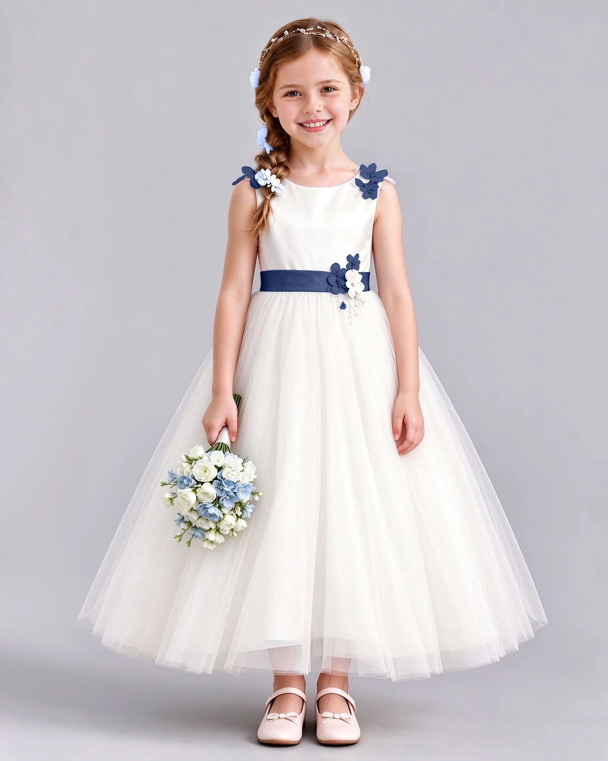 Navy Blue Ball Gown Flower Girl Dress Front