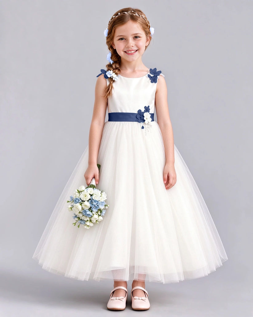 Navy Blue Ball Gown Flower Girl Dress Front