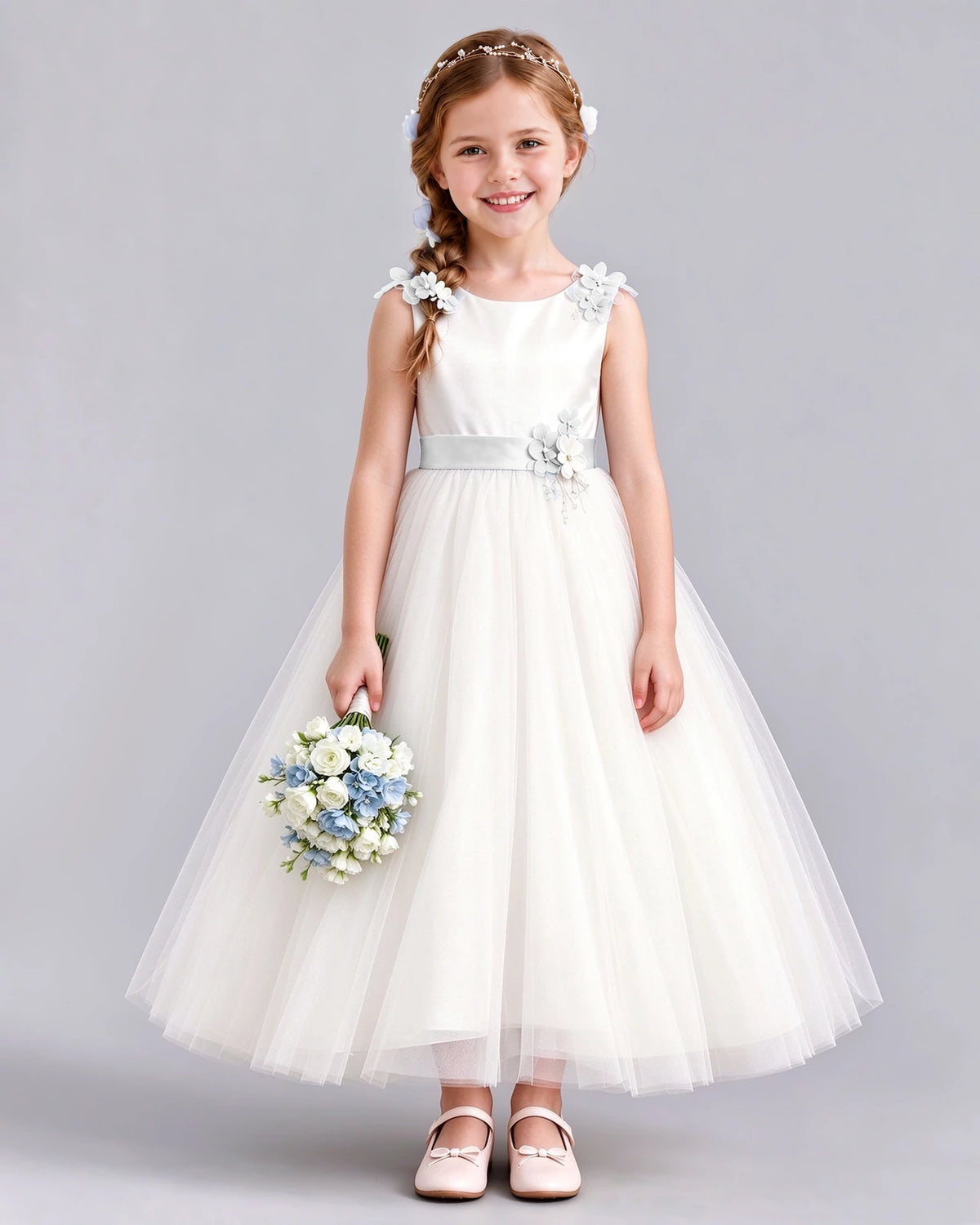 White Ball Gown Flower Girl Dress Front