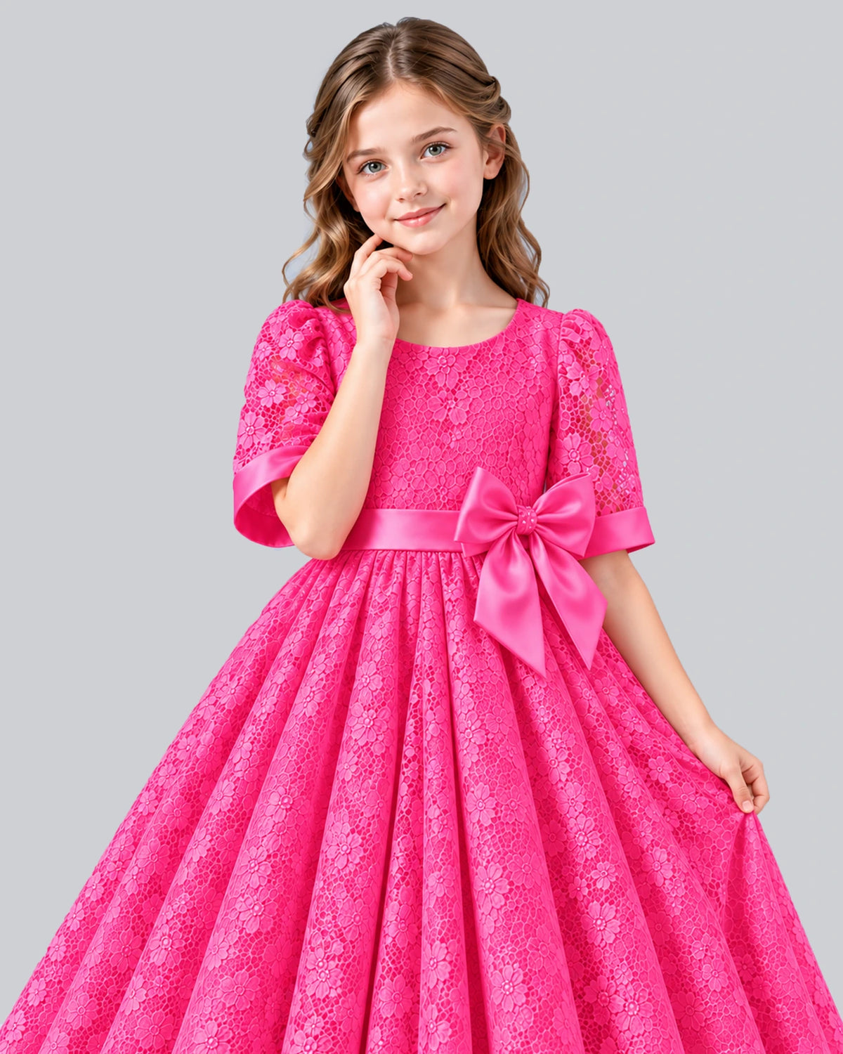 Hot Pink Ball Gown Girls Formal Dress Detail [Shared]