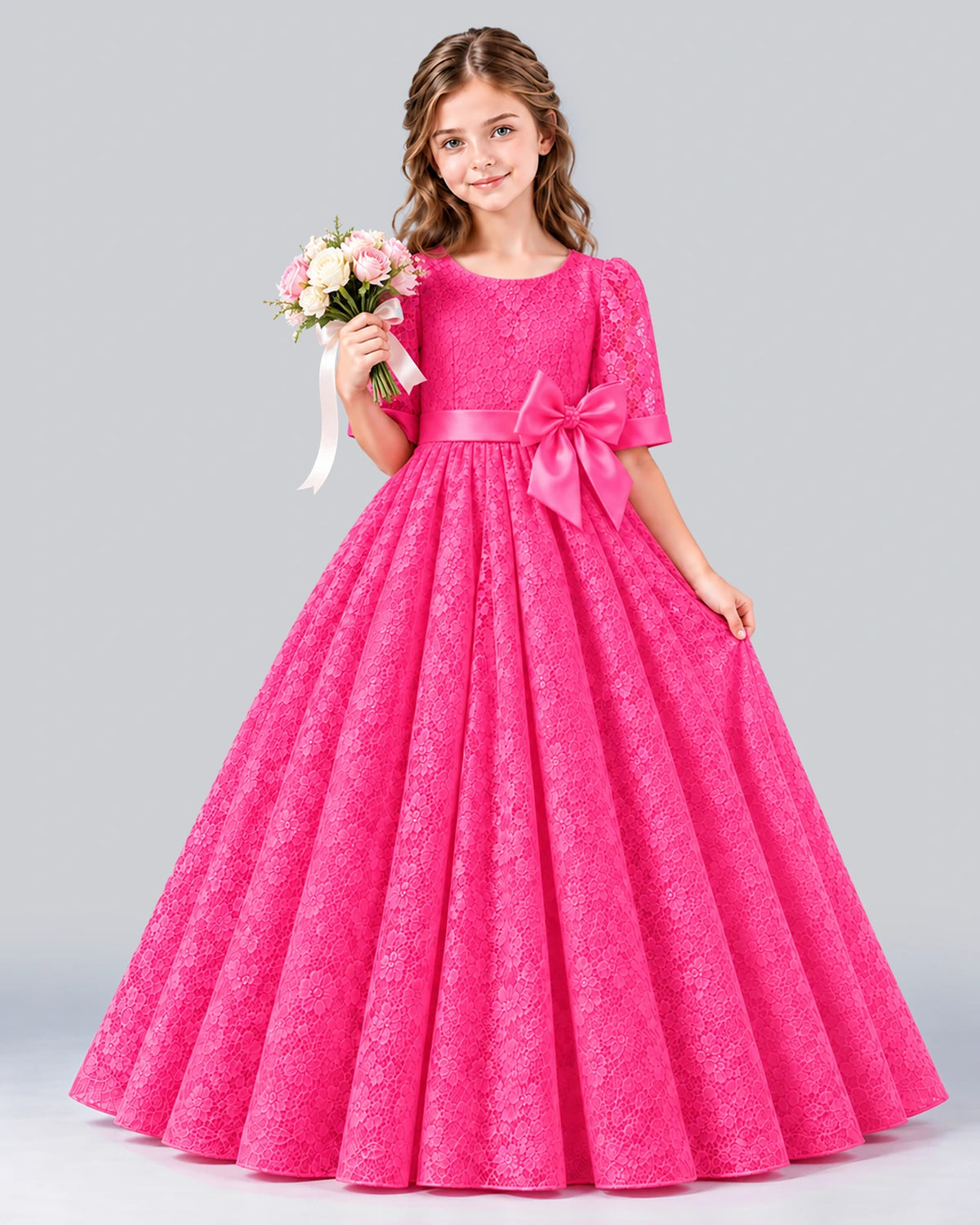 Hot Pink Ball Gown Girls Formal Dress Front