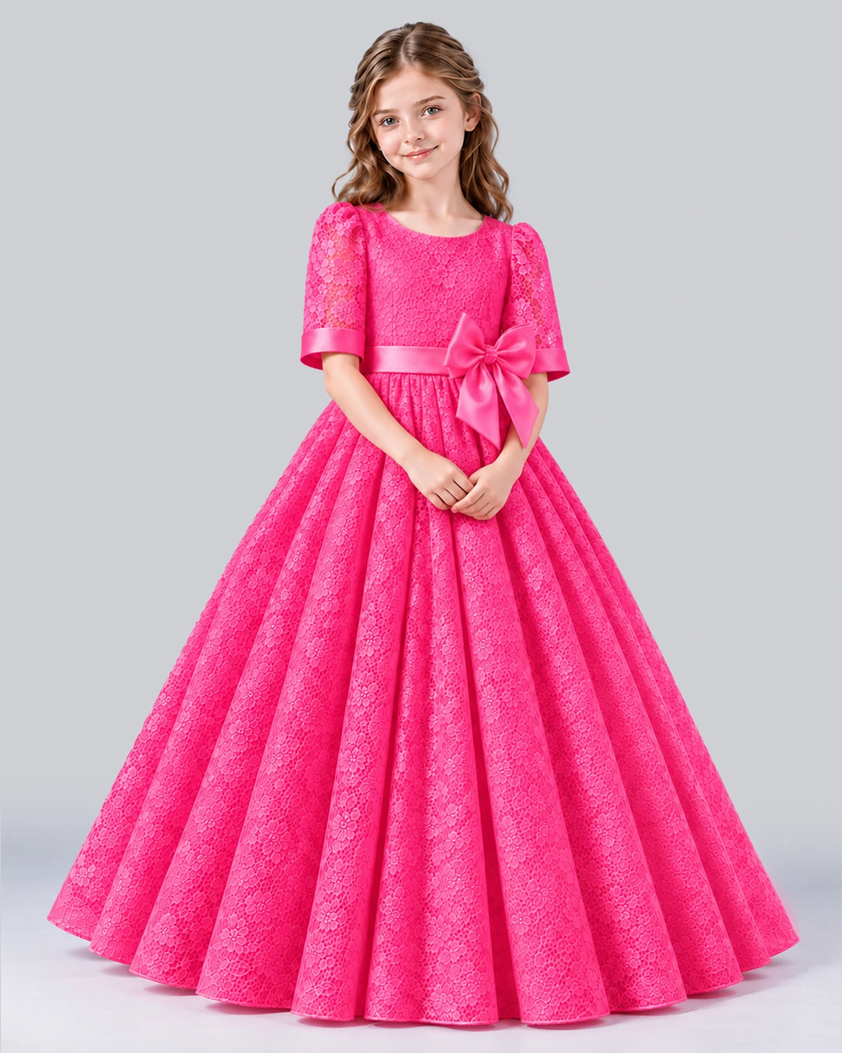 Hot Pink Ball Gown Girls Formal Dress Pose [Shared]
