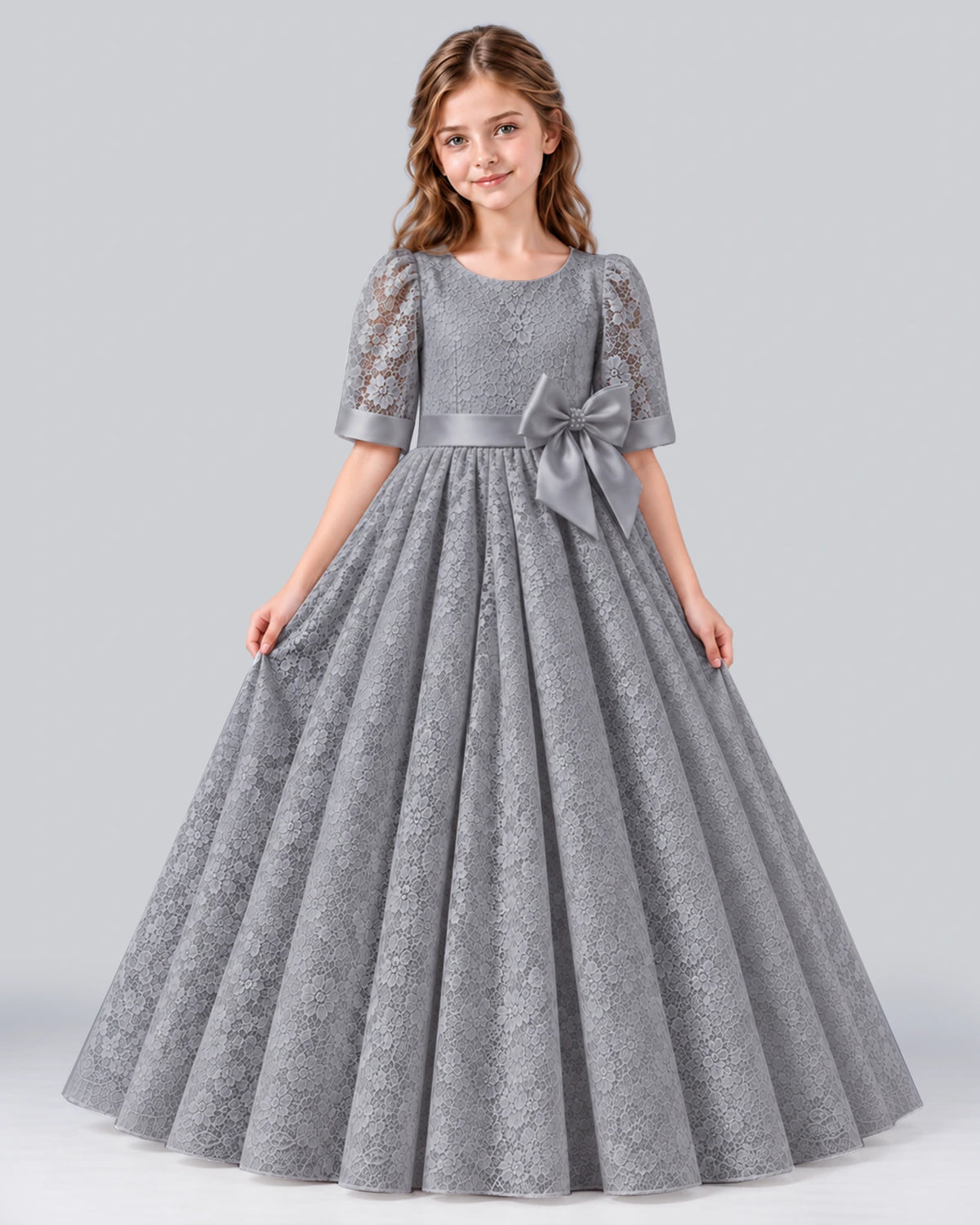Silver Ball Gown Girls Formal Dress Front