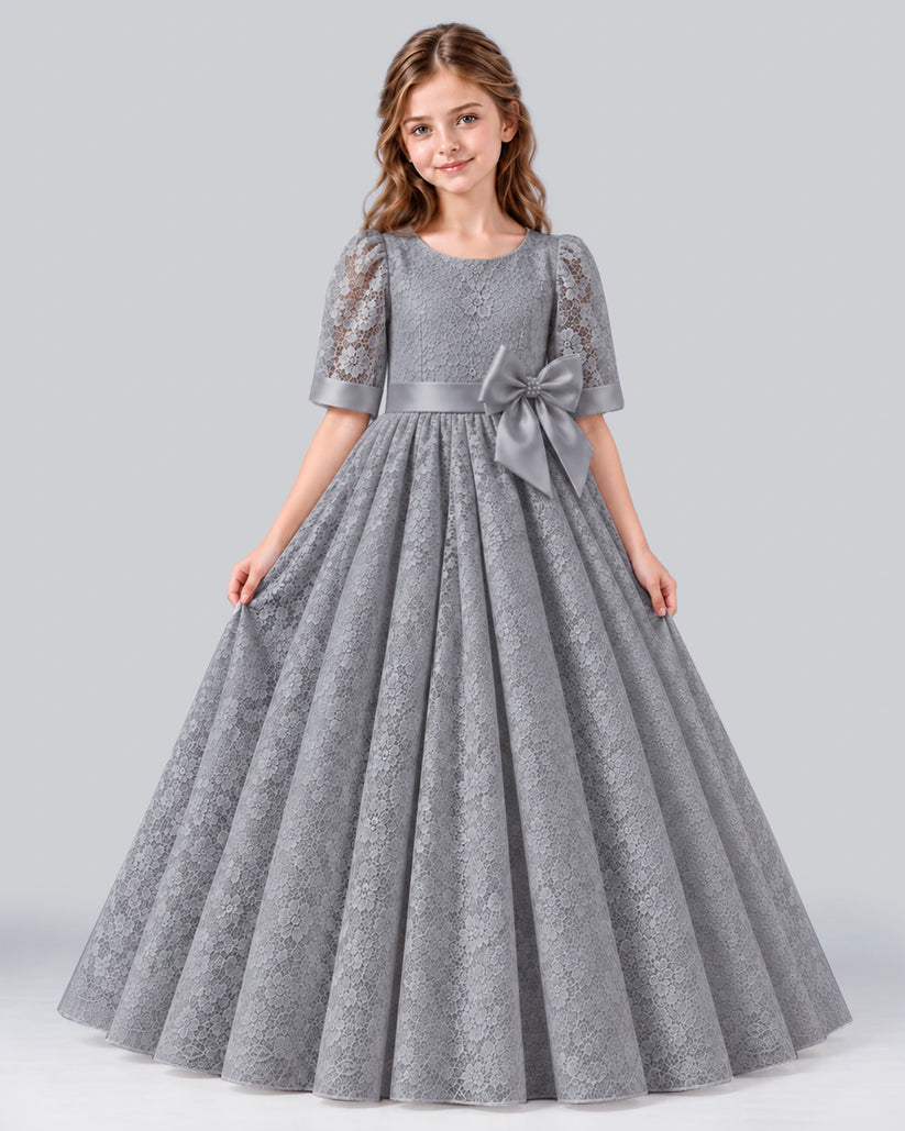 Silver Ball Gown Girls Formal Dress Front
