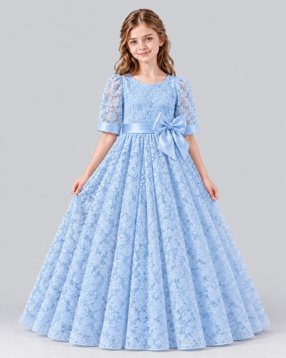 Sky Blue Ball Gown Girls Formal Dress Front