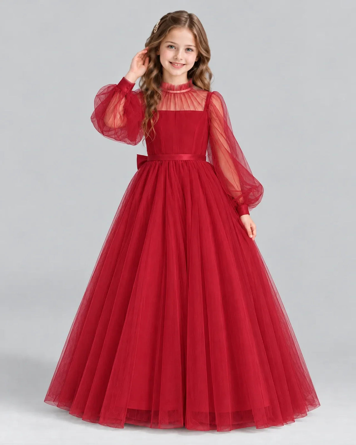 Burgundy Ball Gown Girls Formal Dress Front