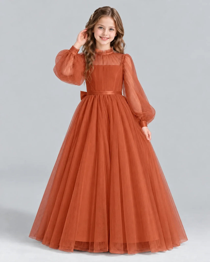 Burnt Orange Ball Gown Girls Formal Dress Front