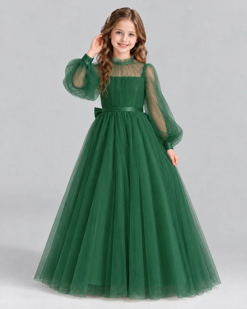 Dark Green Ball Gown Girls Formal Dress Front