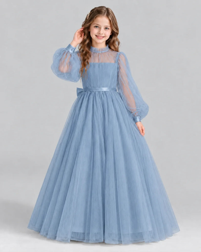 Dusty Blue Ball Gown Girls Formal Dress Front