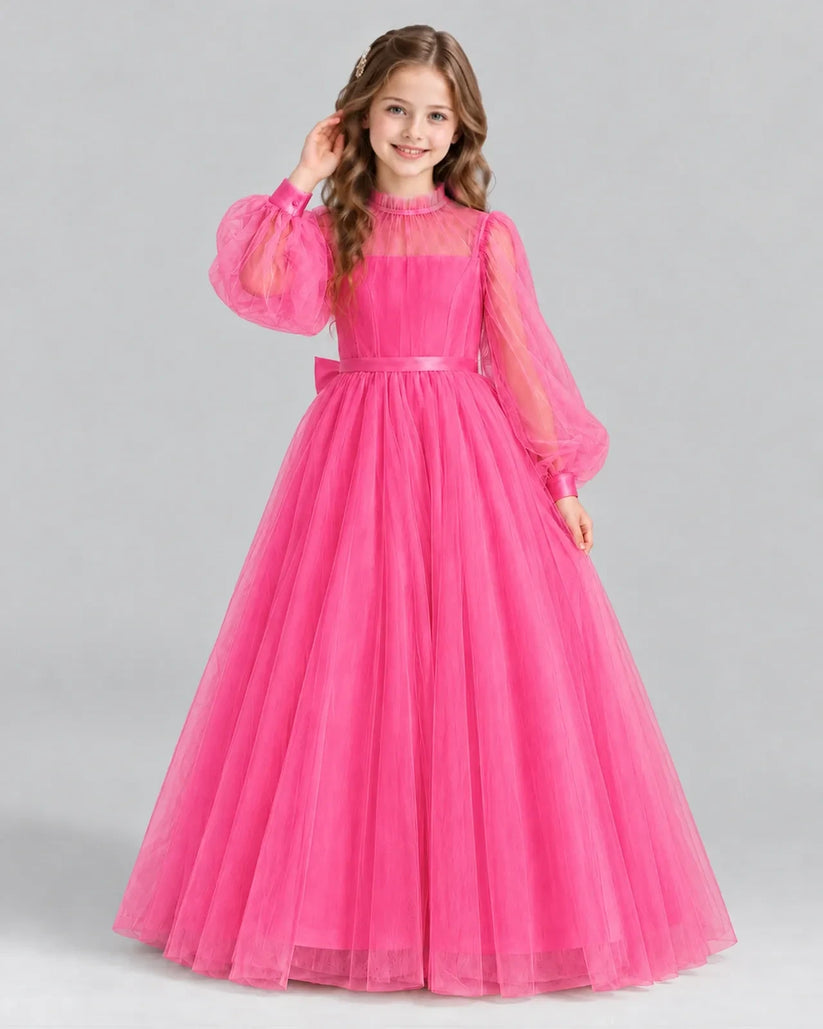 Hot Pink Ball Gown Girls Formal Dress Front