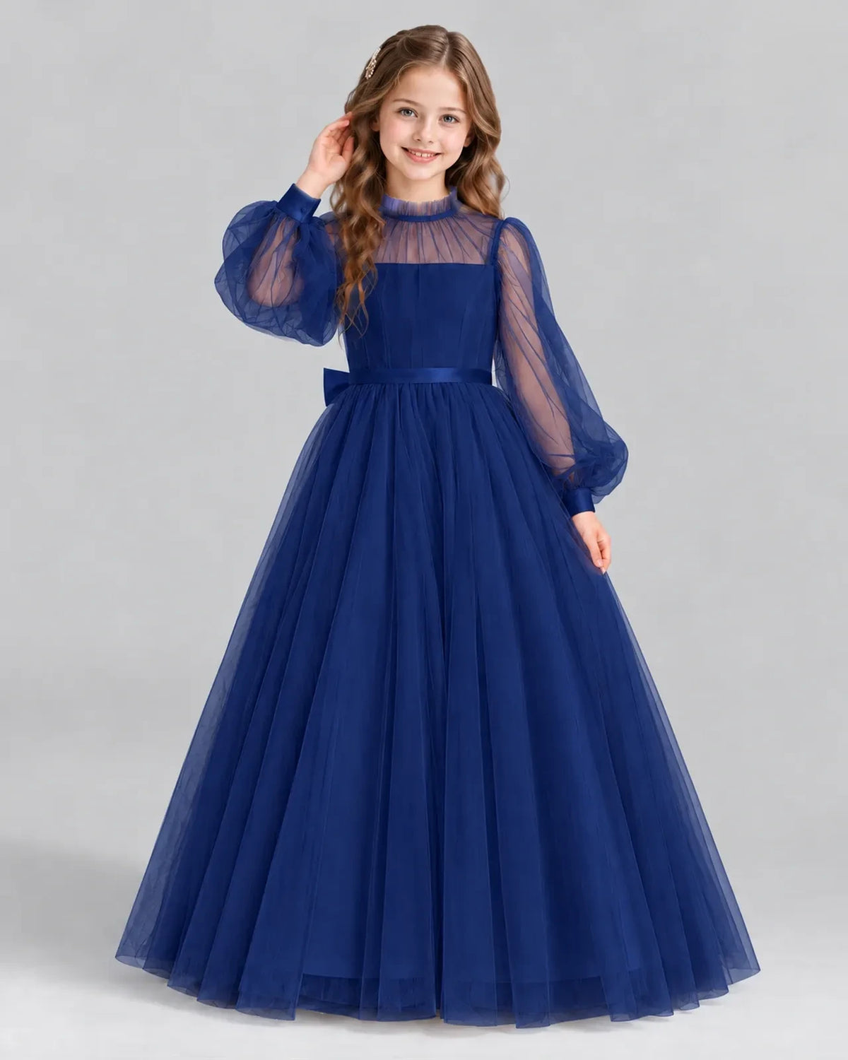 Navy Blue Ball Gown Girls Formal Dress Front