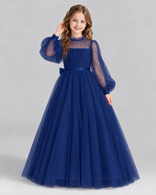 Navy Blue Ball Gown Girls Formal Dress Front