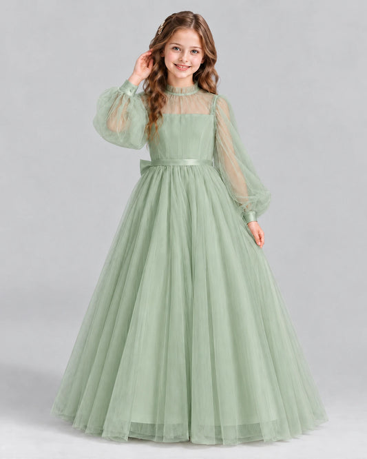Sage Green Ball Gown Girls Formal Dress Front