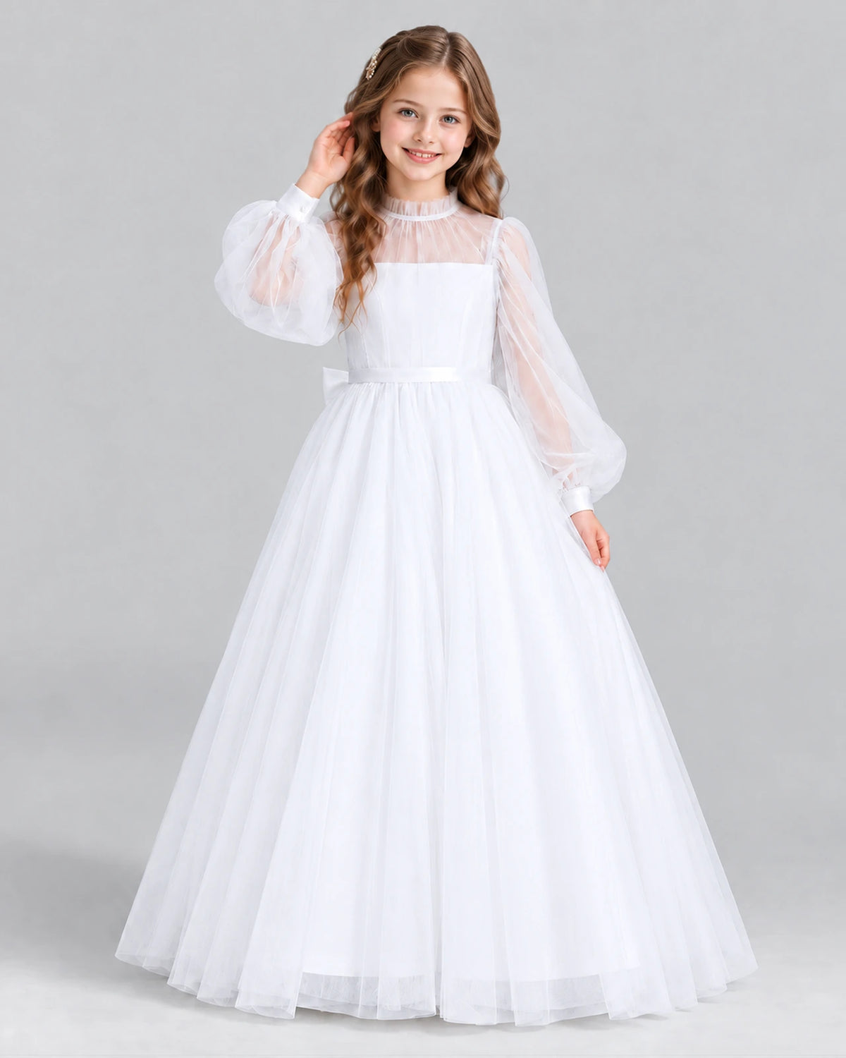 White Ball Gown Girls Formal Dress Front