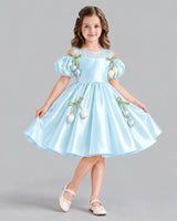 Baby Blue A-line Flower Girl Dress Front