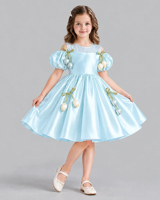 Baby Blue A-line Flower Girl Dress Front