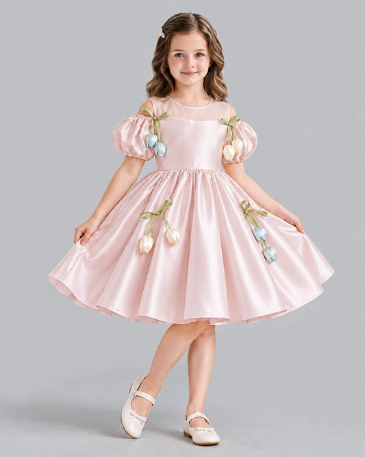 Blush Pink A-line Flower Girl Dress Front