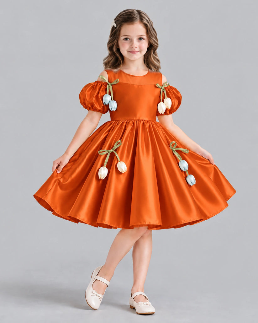 Burnt Orange A-line Flower Girl Dress Front