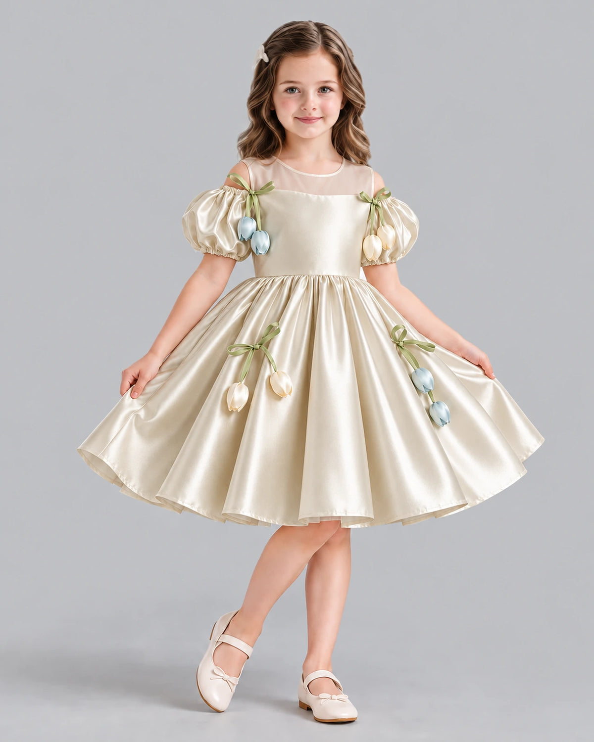 Champagne A-line Flower Girl Dress Front