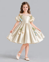 Champagne A-line Flower Girl Dress Front