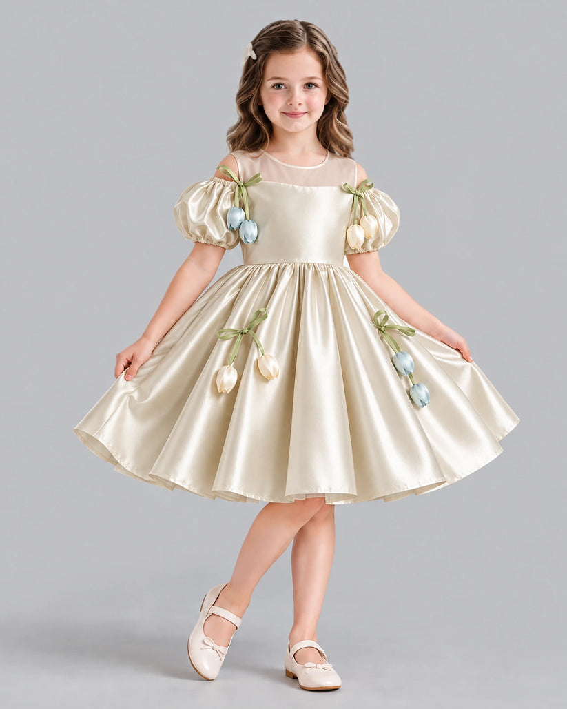 Champagne A-line Flower Girl Dress Front