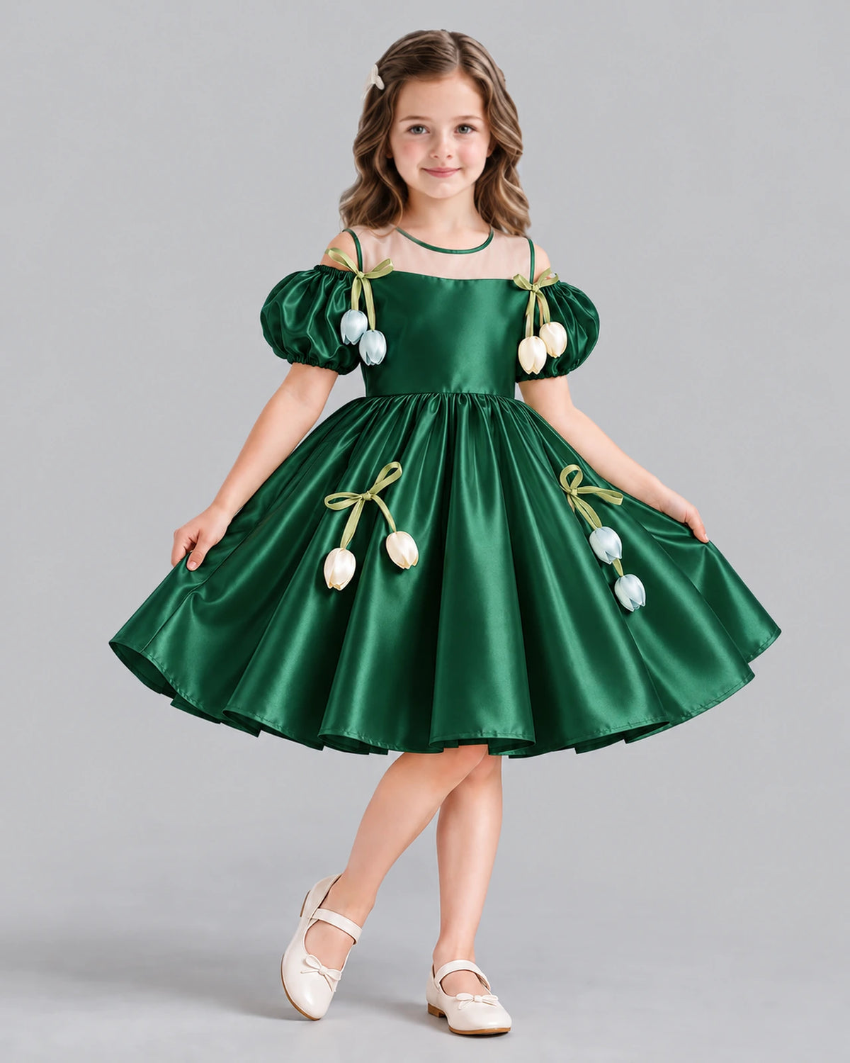 Dark Green A-line Flower Girl Dress Front