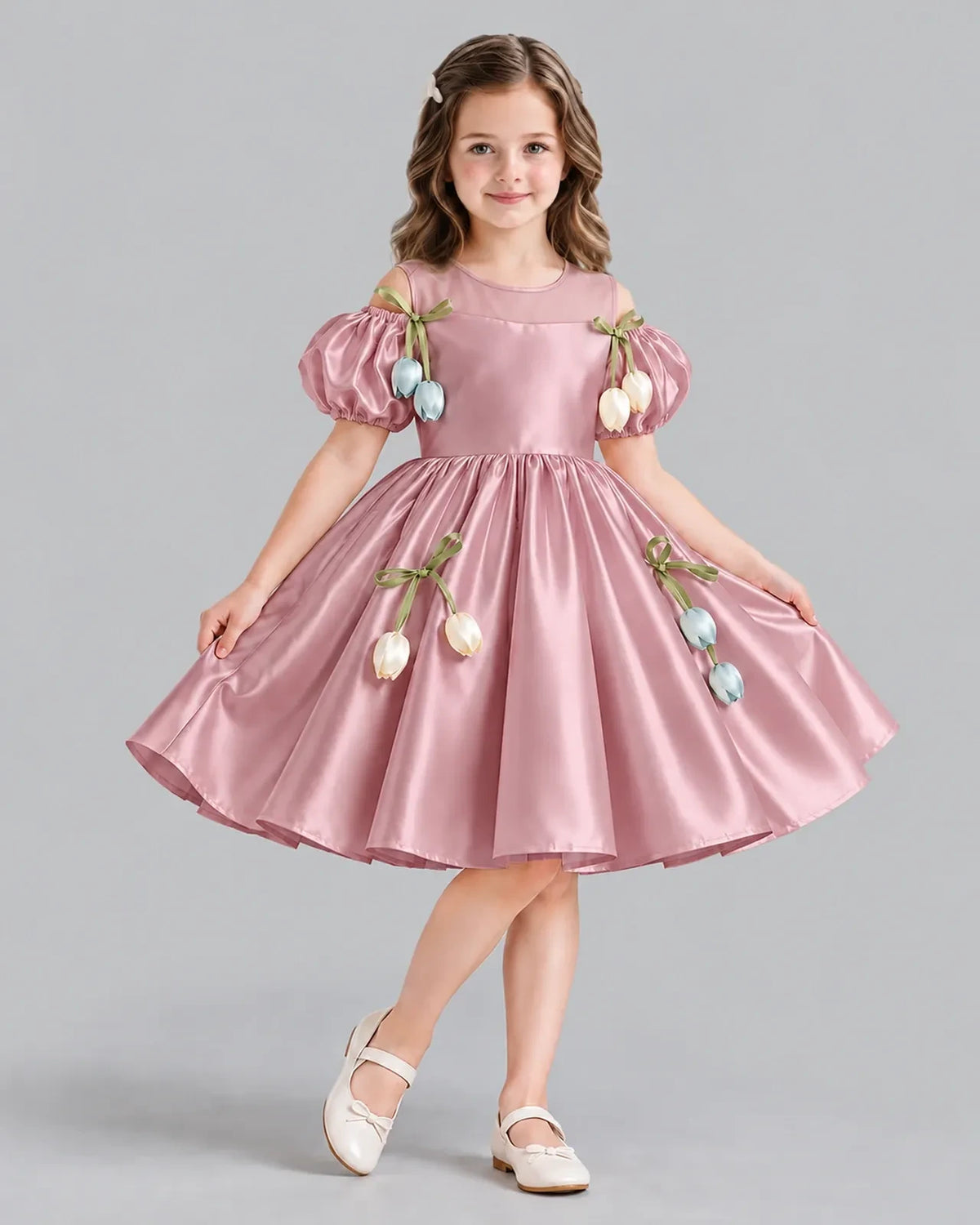 Dusty Rose A-line Flower Girl Dress Front